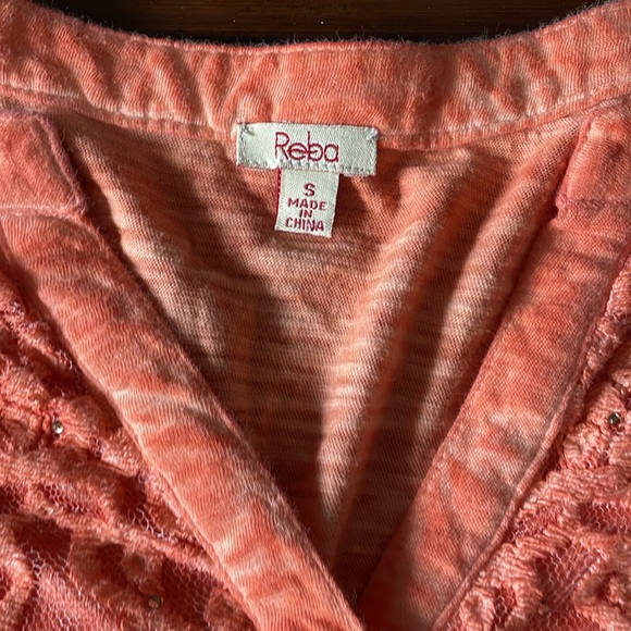 Women’s size small orange Reba lace front button down top - Picture 3 of 11